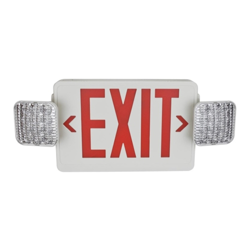 LED Combo Exit Emergency, Universal Face, Red Letters, White Housing, Remote Capable