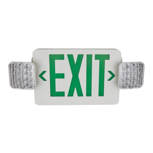 LED Combo Exit Emergency, Universal Face, Green Letters, White Housing, Remote Capable