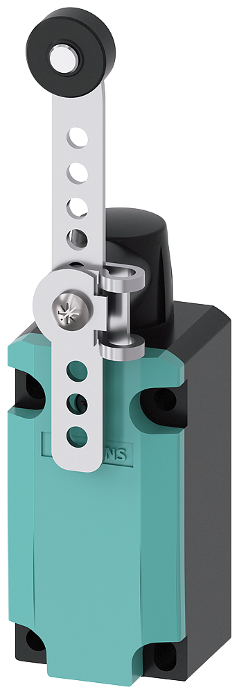Position switch metal enclosure 40 mm according to en 50041 device connection 1x (m20 x 1.5) 1 no/1 nc slow-action contacts rotary actuator right/left adjustable with adjustable-length metal lever 100 mm long and with positive fit (grid hole) and plastic roller 19 mm