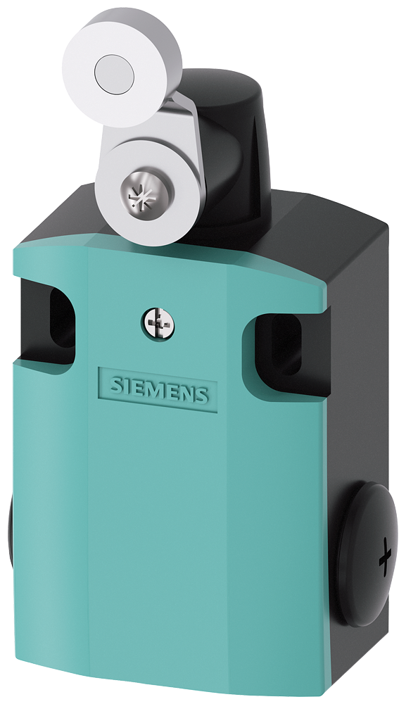 Position switch metal enclosure 56 mm wide device connection 3x (m20x 1.5) 1 no/1 nc quick action contacts rotary actuator right/left adjustable, with metal lever 27 mm long and plastic roller 19 mm