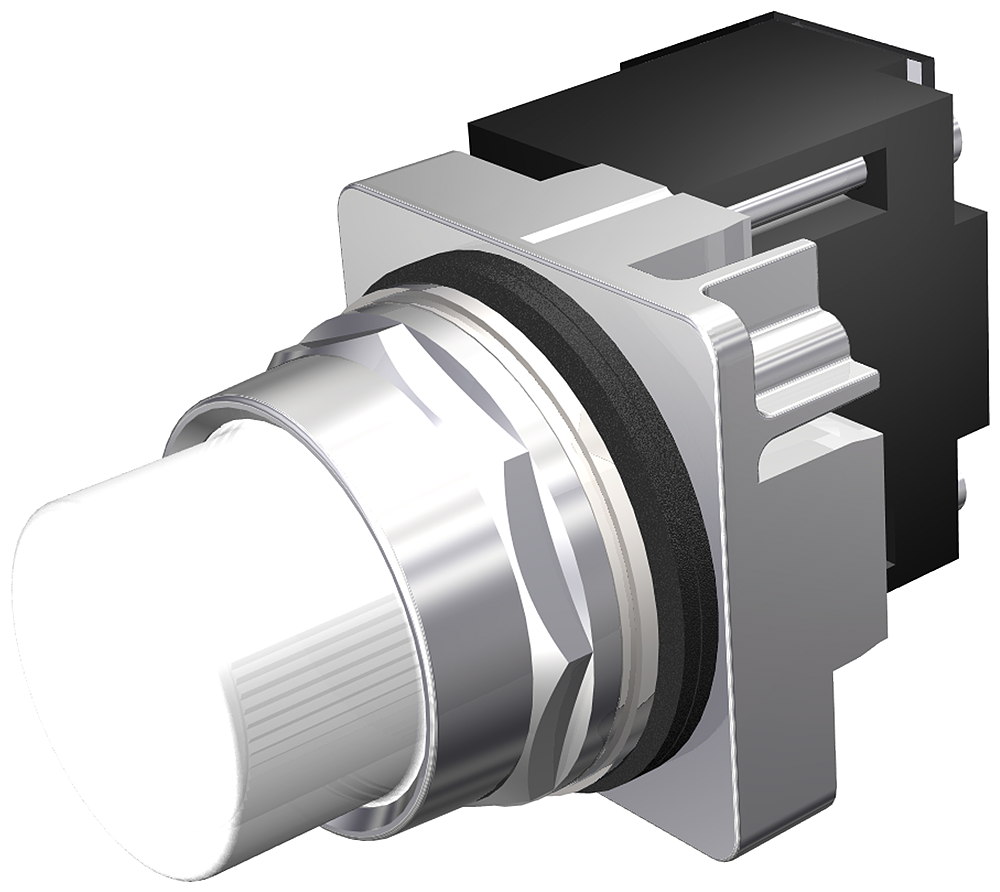 30mm Command/52, Chrome Finish Heavy Duty,Watertight/Oiltight Complete Metal Unit Illuminated Indicator Light Transformer type, 480V AC LED Lamp, BA9s Plastic Lens, White UL Listed, CSA Certified NEMA 1,3,3R,4,4X,12,13 ( & ) Automotive Standards