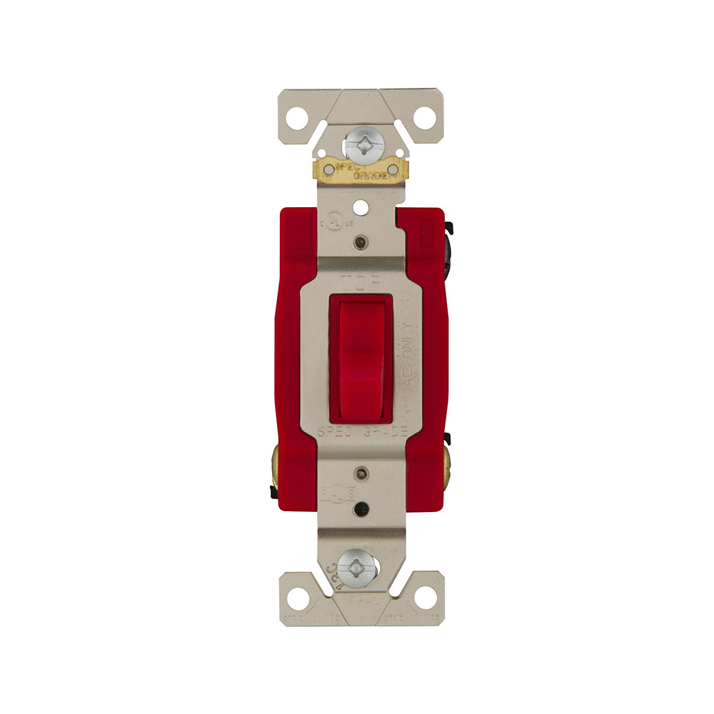 COOPER AH1223FRD SWITCH TOGGLE 3W 20A 120/277V AUTO GROUNDING NAF BACK & SIDE WIRED RED