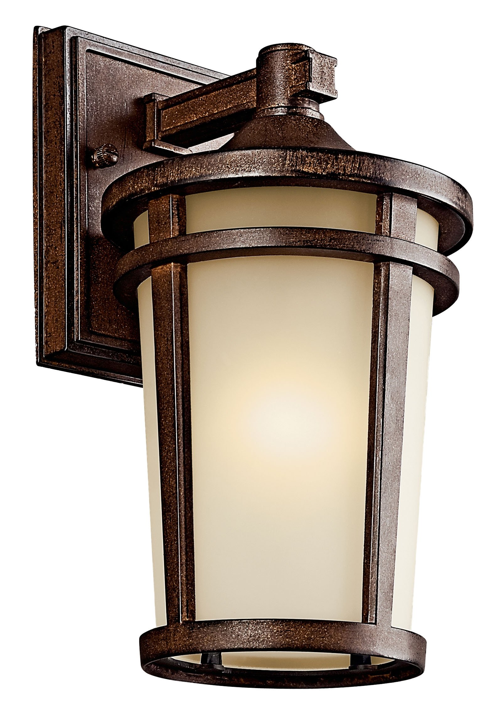 The simple transitional style of this 1 light wall lantern from the Atwood(TM) family is perfect for today's traditional architecture. The subtle tone of the Brownstone finish and Light umber seedy glass coordinate beautifully. Everything about this tapered round lantern from its cast aluminum rings to its stepped canopy make it an ideal complement to your home.