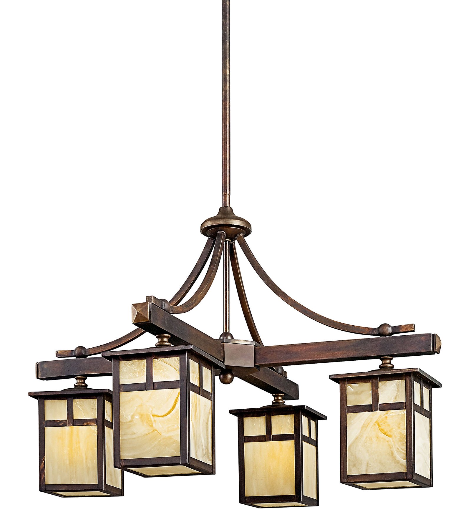This 4 light outdoor chandelier from the Alameda(TM) collection will bring a cozy, down-to-earth design to your outer décor. A classic lantern shape, this fixture features a distinctive Canyon View(TM) finish and luminous Honey Opalescent Glass.