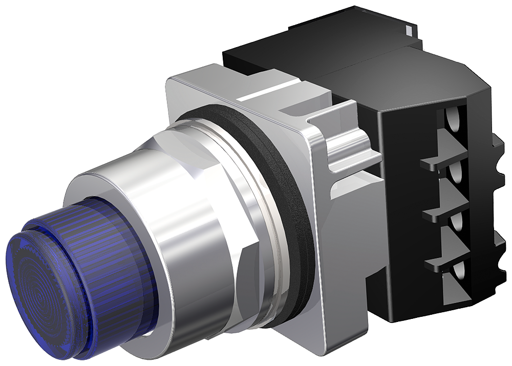 PTT/ILL PB,MOM,XFMR,120V,BLU,1NO-1NC,LED