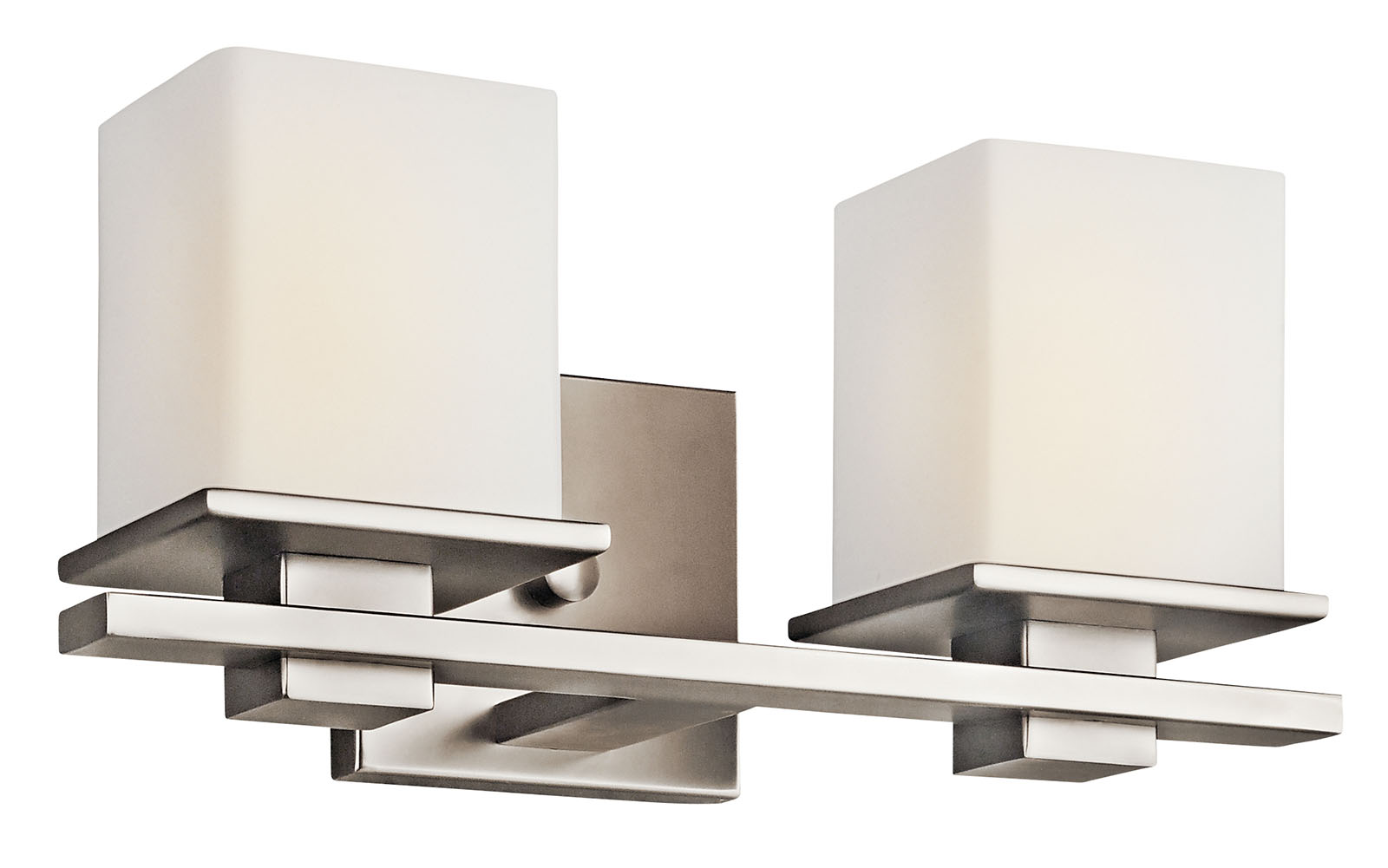 The Tully(TM) 15in. 2 light vanity light features a contemporary look that showcases an angular geometric design, Antique Pewter finish and satin etched cased opal glass. The Tully(TM) vanity light works in several aesthetic environments, including traditional, soft contemporary and modern.