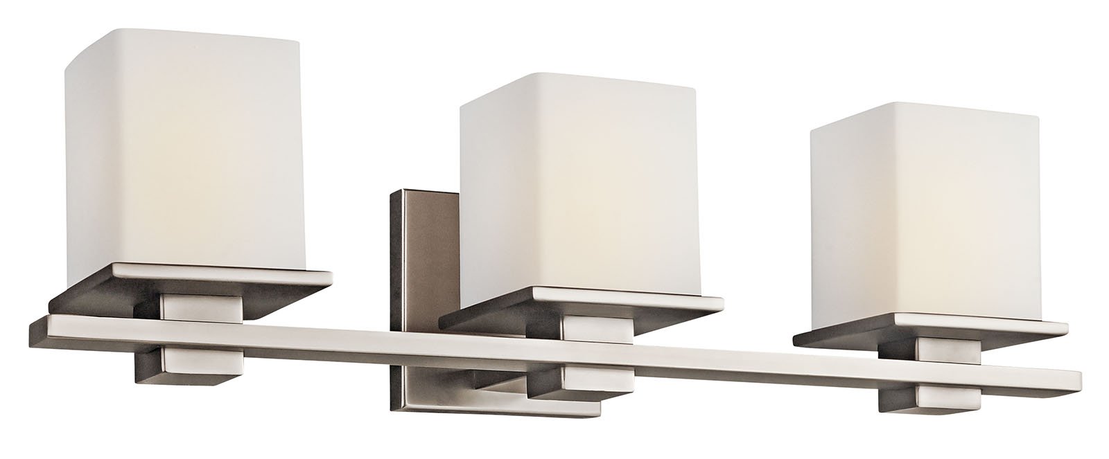 The Tully(TM) 24in. 3 light vanity light features a contemporary look that showcases an angular geometric design, Antique Pewter finish and satin etched cased opal glass. The Tully(TM) vanity light works in several aesthetic environments, including traditional, soft contemporary and modern.