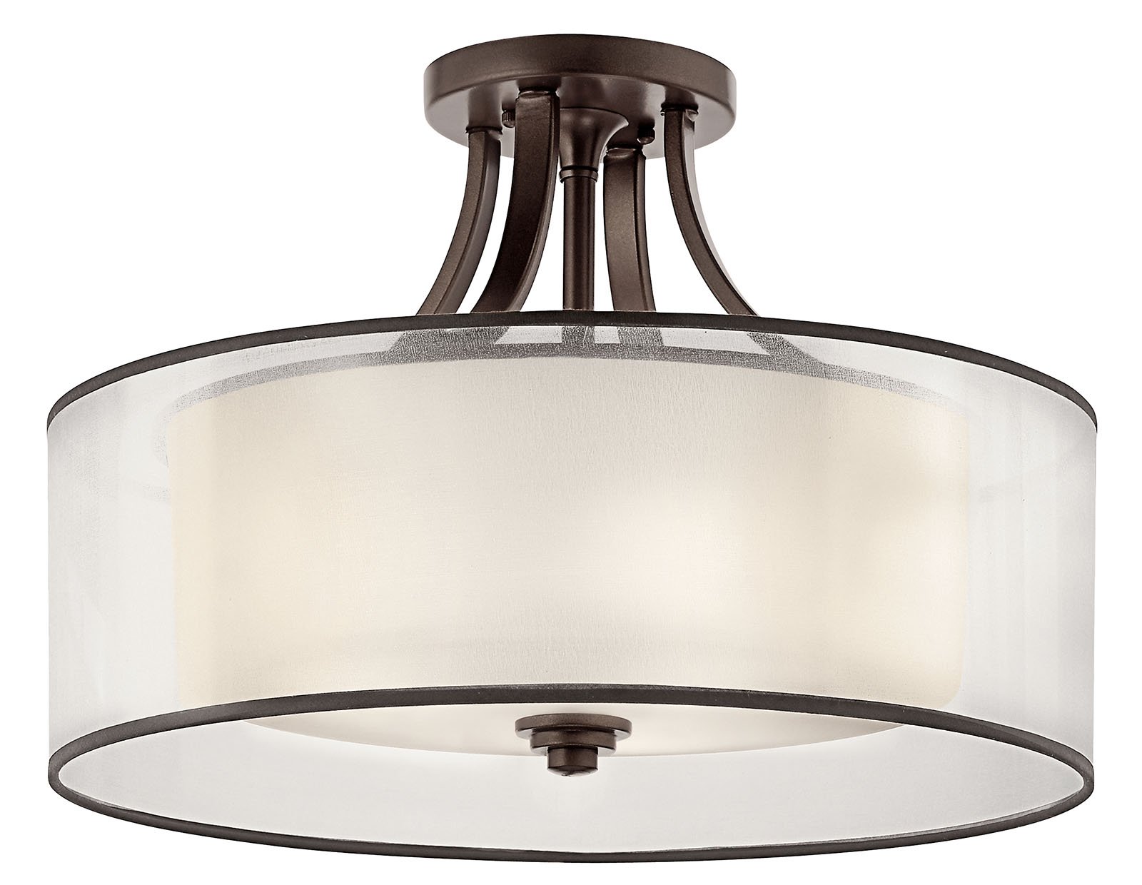 Clean lines and classic styling set this 4 light semi flush ceiling fixture apart. Its Mission Bronze(TM) finish, Light Umber Translucent shade and Satin Etched Glass combine to create a tasteful accent fitting for any space in your home.