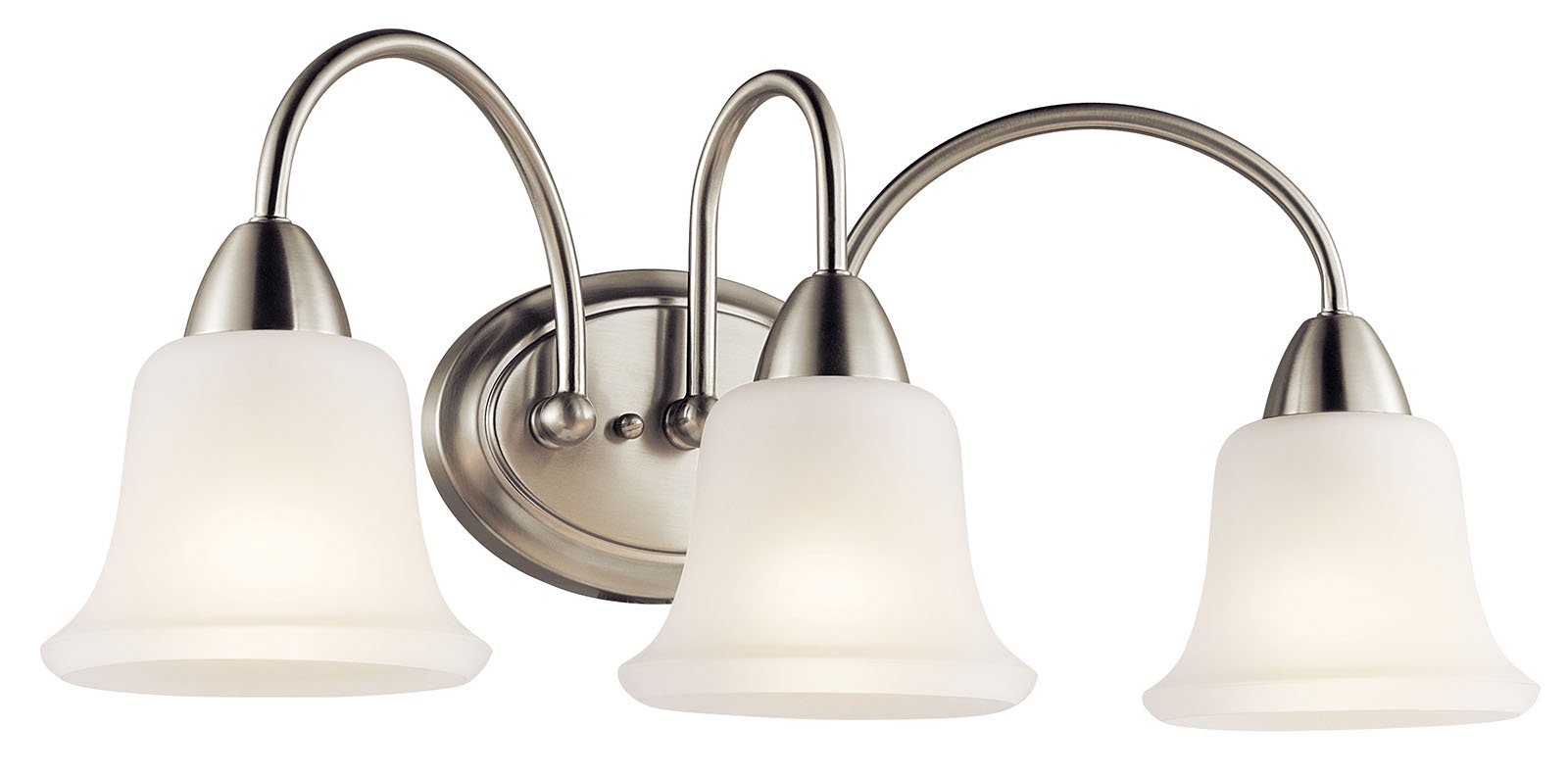 This tasteful 3 light wall fixture from the Nicholson(TM) collection will make a refined statement in your home. Featuring an elegant, Brushed Nickel finish and Satin Etched Glass detailing, this design will complement a range of spaces in your home.