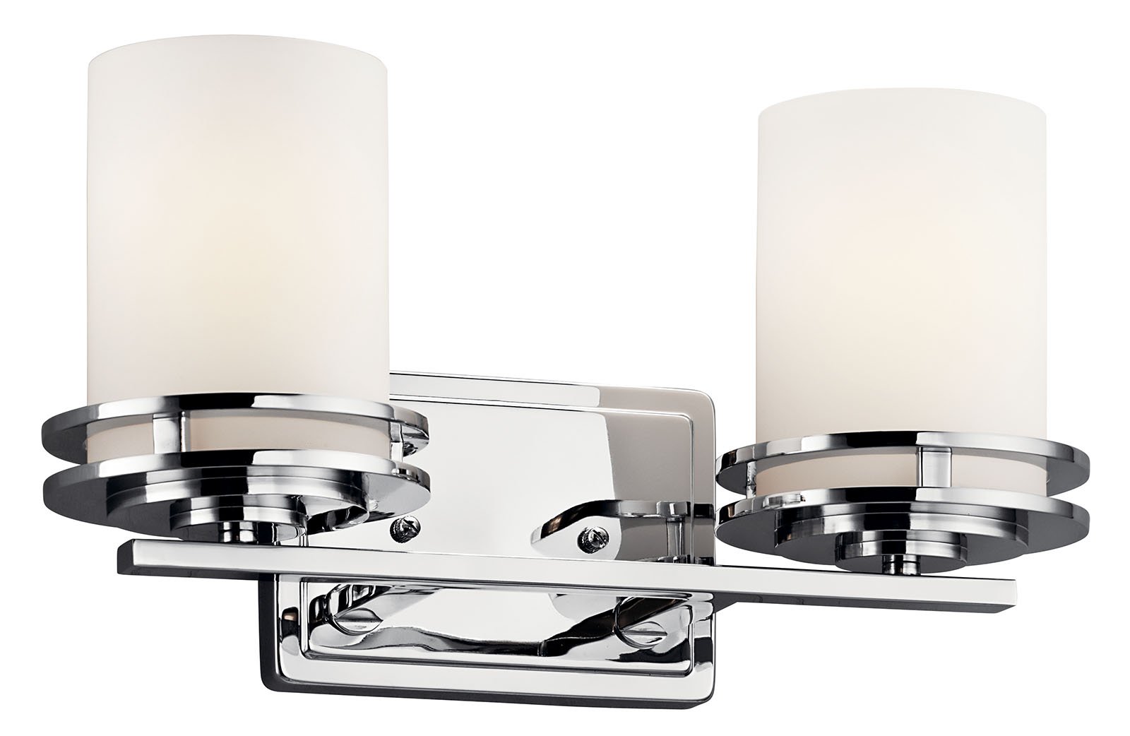 The Hendrik(TM) 14.5in. 2 light vanity light features a classic look with its Chrome finish and satin etched cased opal glass. Inspired by Hendrik Berlage, the Hendrik vanity light works works perfectly in a bathroom or powder room and has a traditional and modern look.