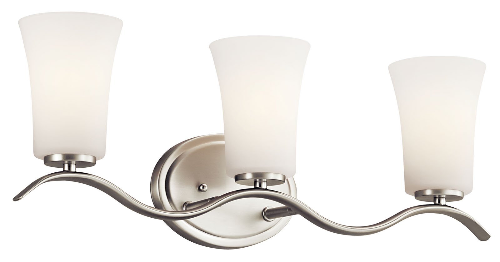 This 3 light bath light from the Armida(TM) collection is filled with distinctive touches, clean lines and simple structures. This silhouette brings height and dimension to the Brushed Nickel finish. May be installed with the glass up or down.