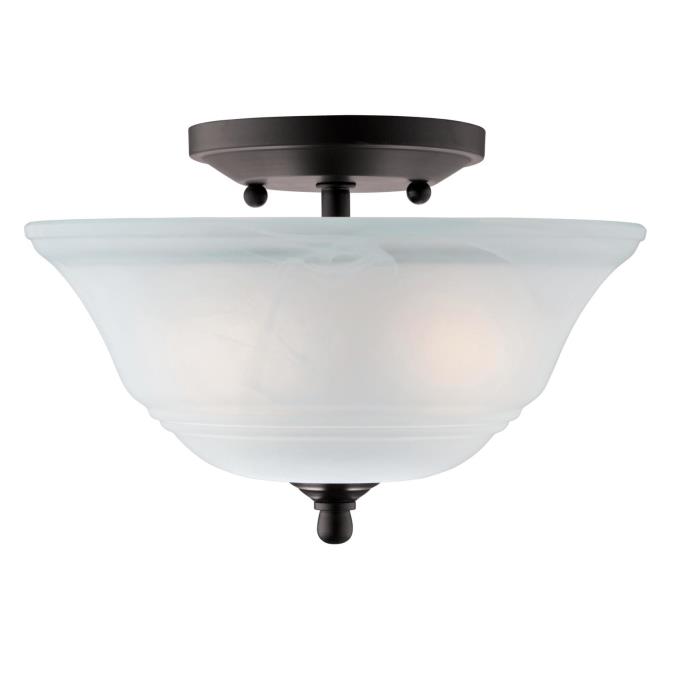 2 Light Semi-Flush Oil Rubbed Bronze Finish with White Alabaster Glass