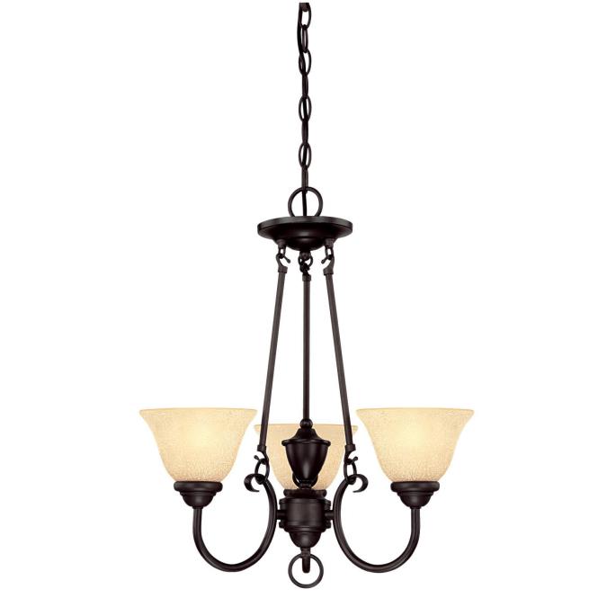 3 Light Chandelier Dark Bronze Finish with Antique Amber Glass