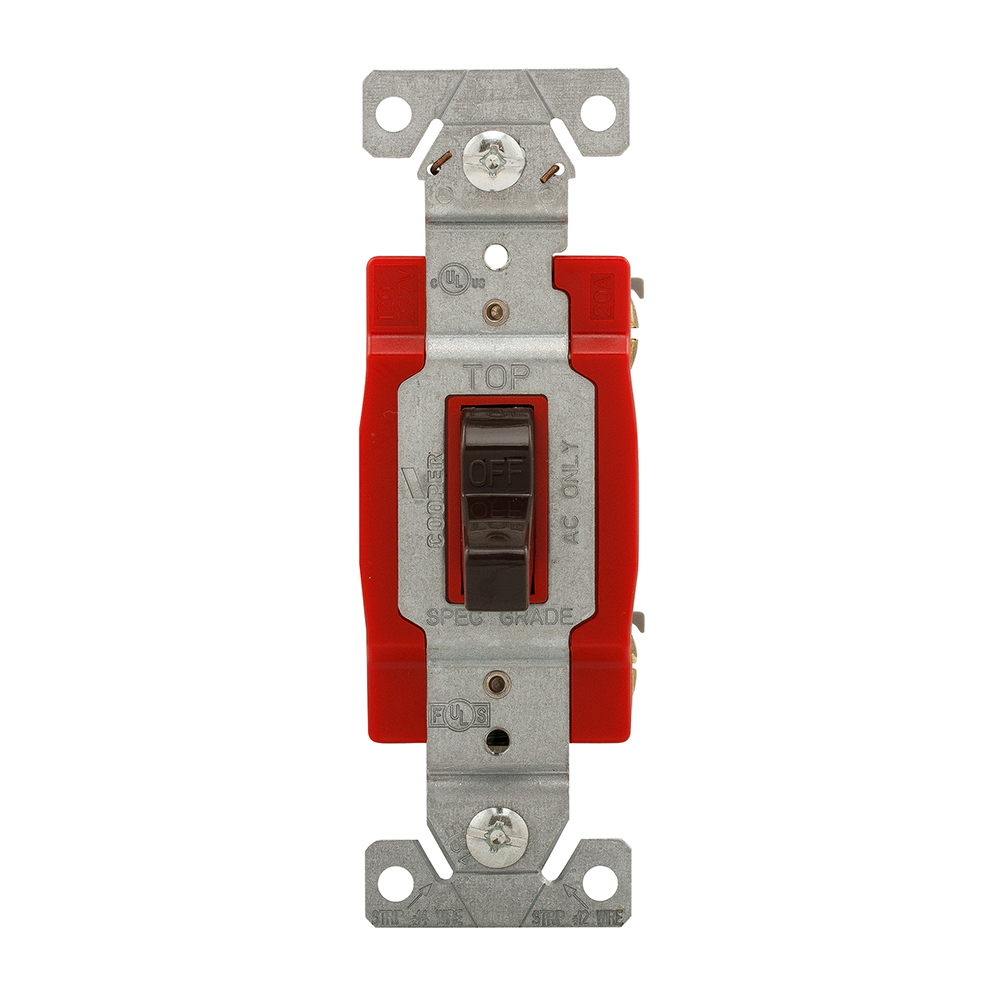Toggle Switch, Brown, Screw, Polycarbonate, Flush, Single-pole, Single Pole, Brass, 120/277 Vac, #14 to 10 AWG, Back and side