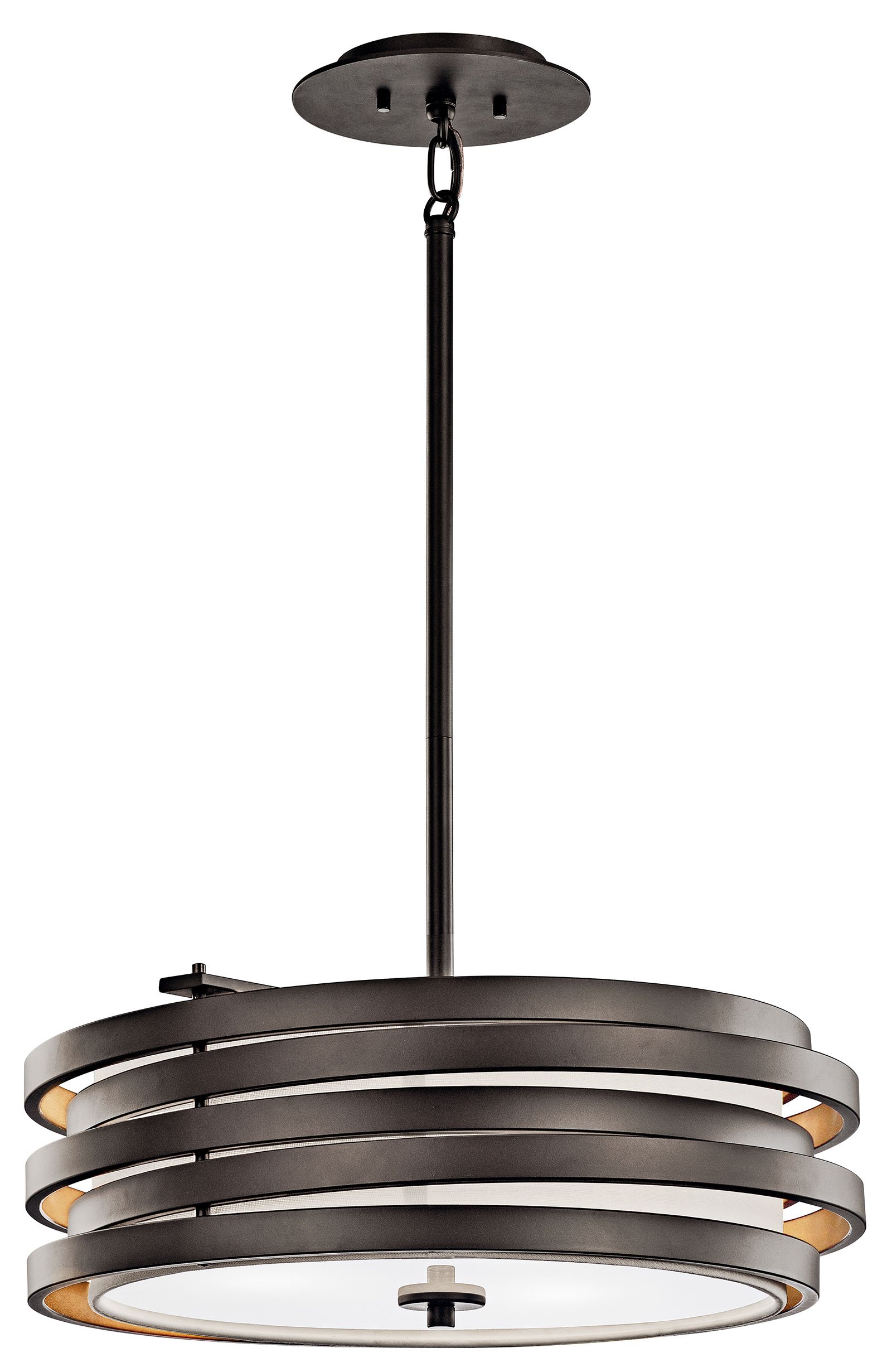 This 3 light pendant from the Roswell(TM) collection will create a unique impression in your home. The Olde Bronze(R) outer finish with Gold Tone inner highlights and beautiful Satin Etched Glass form a distinctive, linear design.