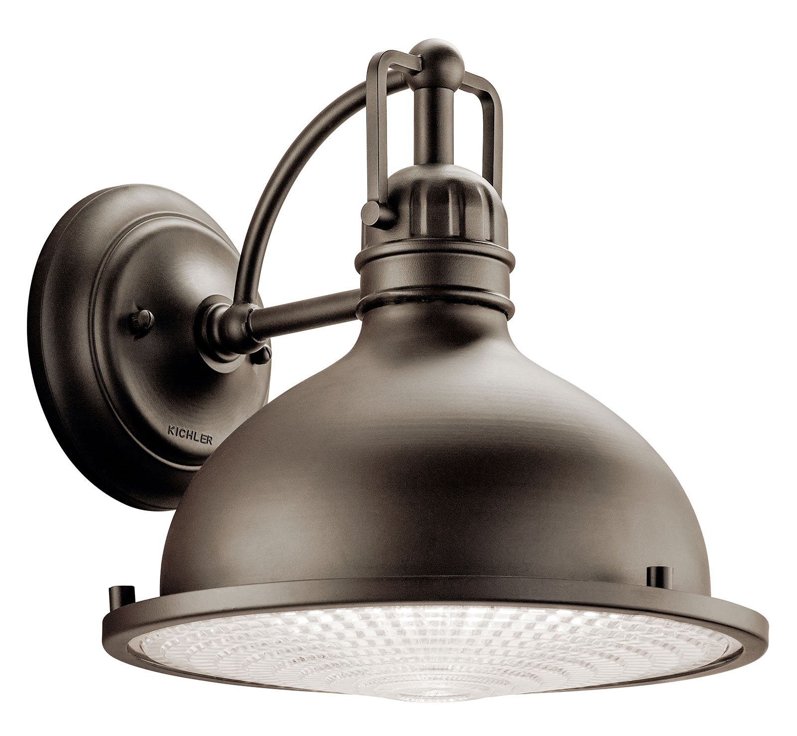 The Hatteras Bay(TM) 10.25in. 1 light Exterior Wall Light features a classic industrial look with its Olde Bronze(R) finish and clear fresnel lens. The Hatteras Bay(TM) exterior wall light is perfect to help illuminate areas where guests will be entering and exiting the home such as doorways and garages.