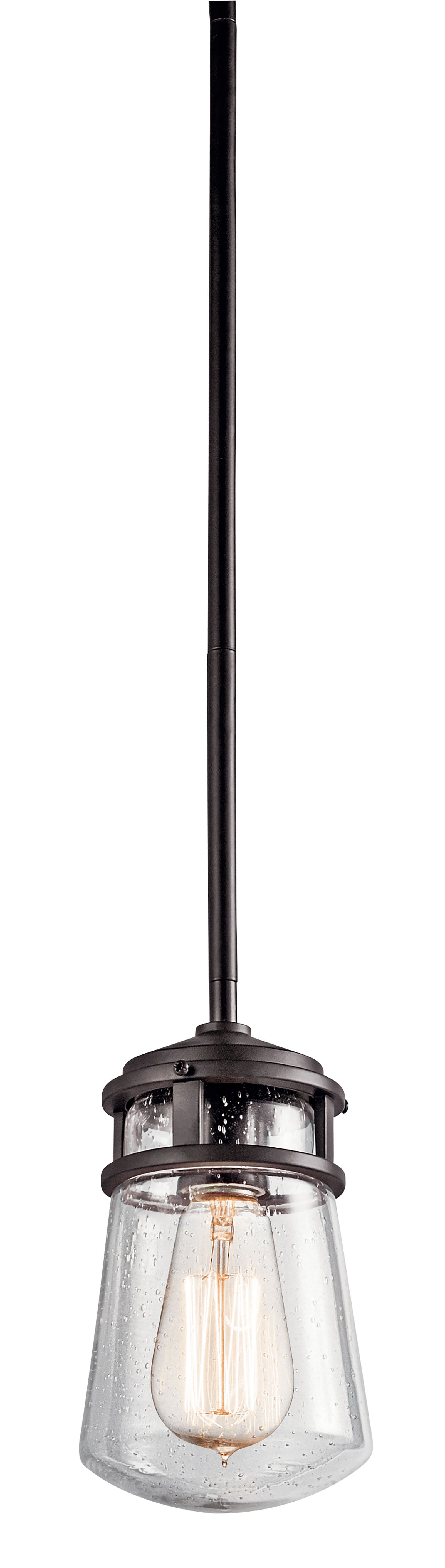 The Lyndon(TM) 9.5in. 1 light pendant features a classic look with its Architectural Bronze(TM) finish and clear seeded glass. The Lyndon(TM) wall light works in several aesthetic environments, including transitional and nautical.