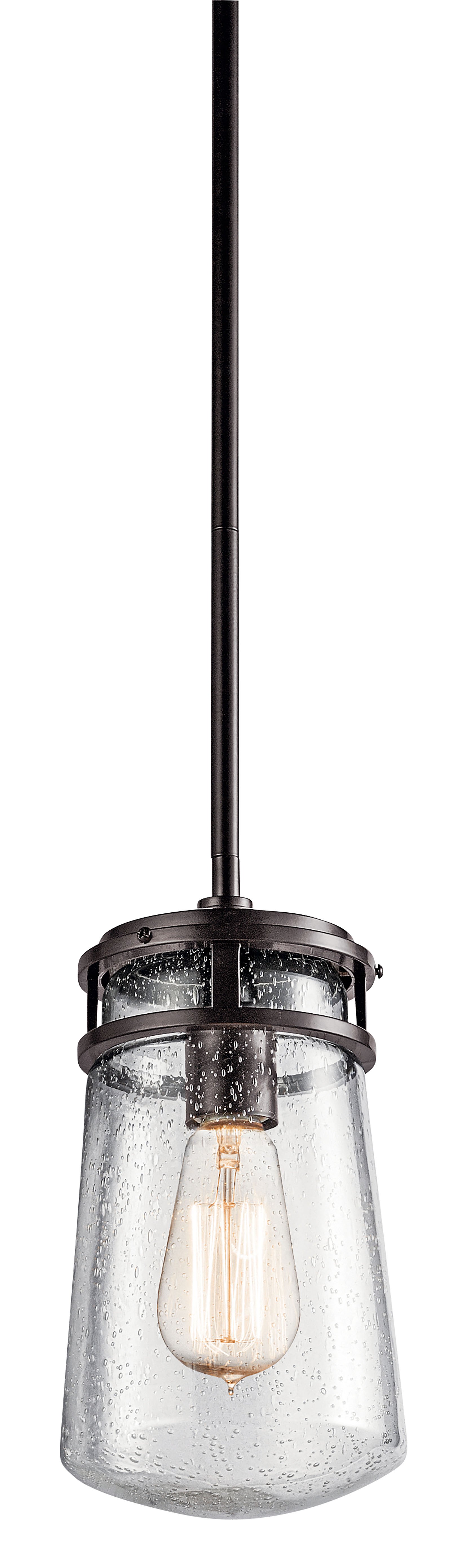 The Lyndon(TM) 11.75in. 1 light pendant features a classic look with its Architectural Bronze(TM) finish and clear seeded glass. The Lyndon(TM) pendant works in several aesthetic environments, including transitional and nautical.