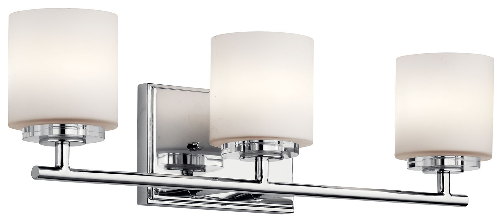 Add a touch of bling and make any modern bath glamorous with this 3 light bath light from the O'Hara collection. The light from the Satin Etched Cased Opal glass sparkles on the clean lines of the Chrome finish and crystal bobeche.