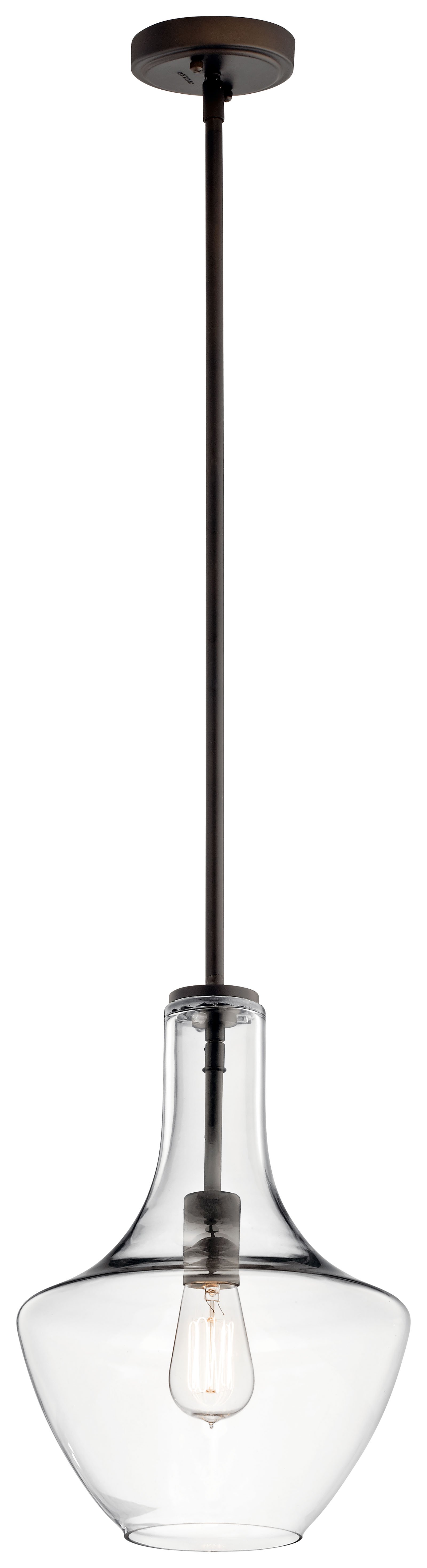 The design of this 1 light pendant from Everly collection is based on decorative blown glass containers. It features clear glass and is made memorable with the use of vintage squirrel cage filament lamps. Contemporary or traditional, this pendant can be used singularly or in multiples to elevate every room.