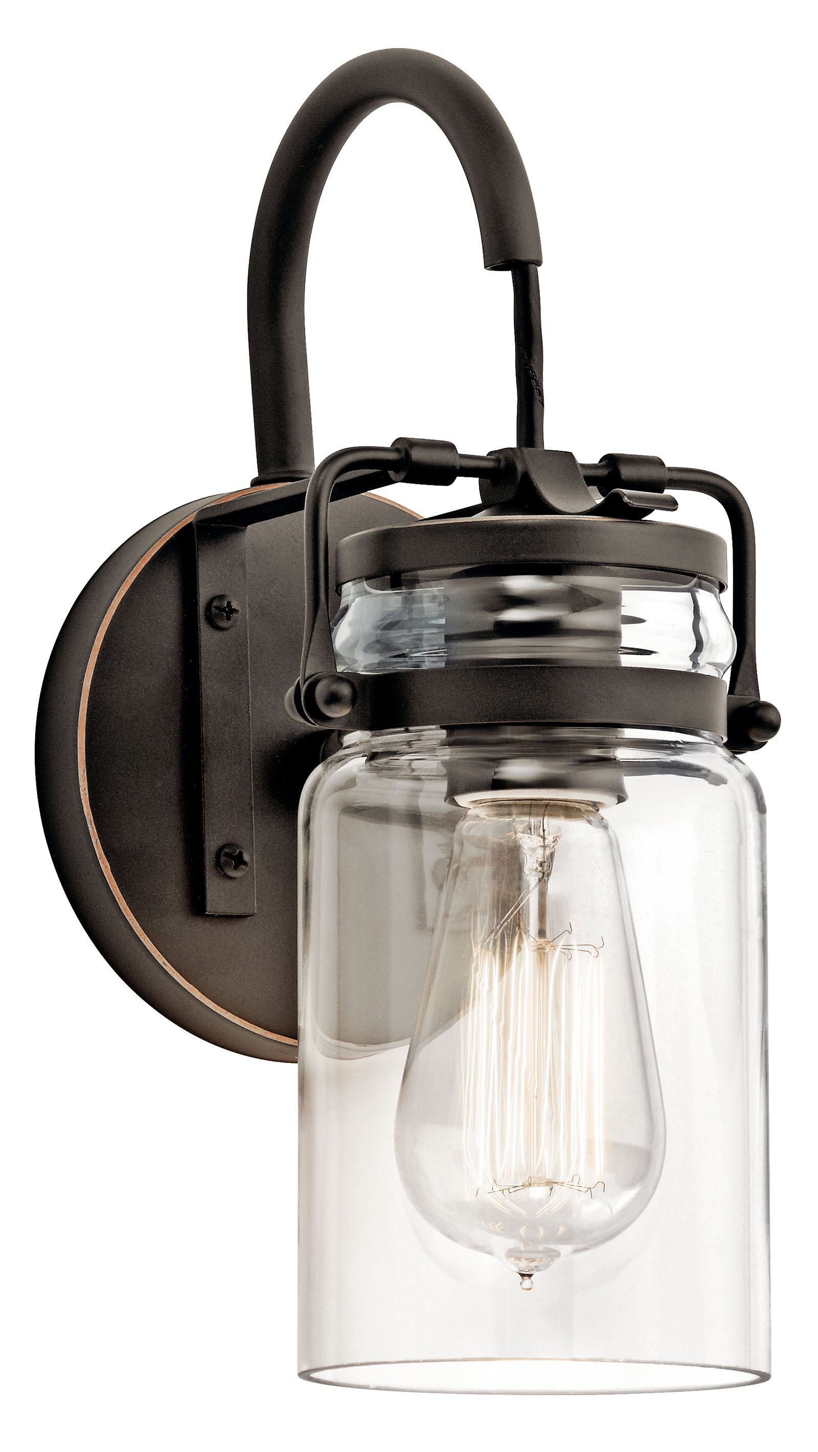 The vintage style of this 1 light wall sconce from the Brinley(TM) collection gives a beautifully modern treatment to the familiarity and comfort of canning jars. Used in groups or stand-alone, the Brinley(TM) collection is a new touch of home in Olde Bronze.