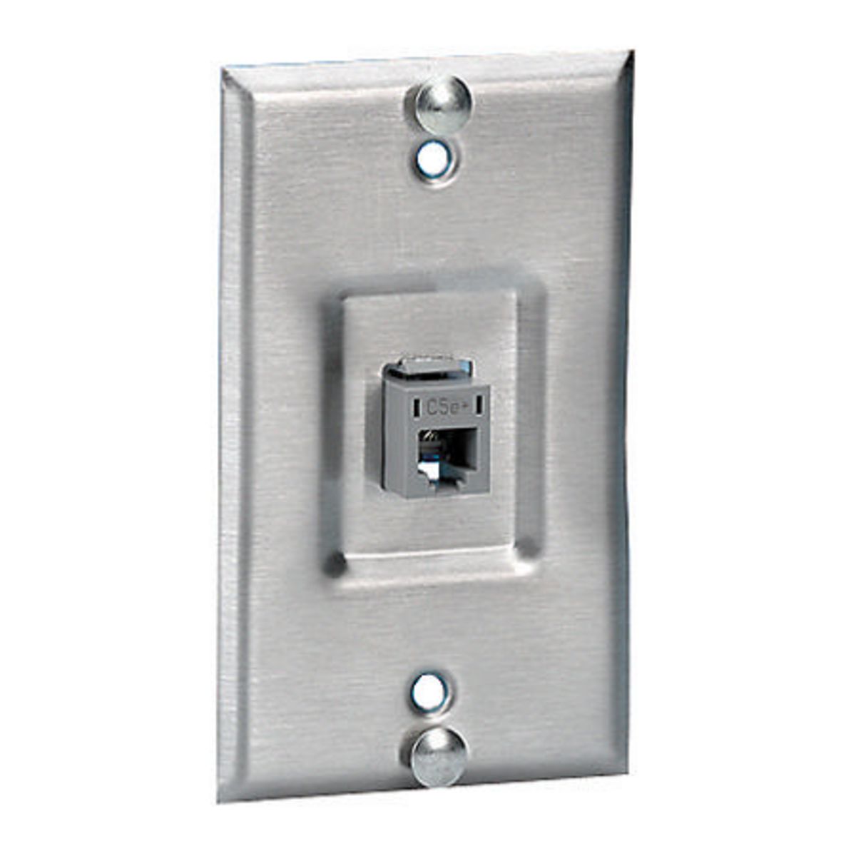 Hubbell Premise Wiring Products, Copper Products, Wallphone Plate,Cat5E, 1-Gang, 1-Port, Recessed, Stainless Steel