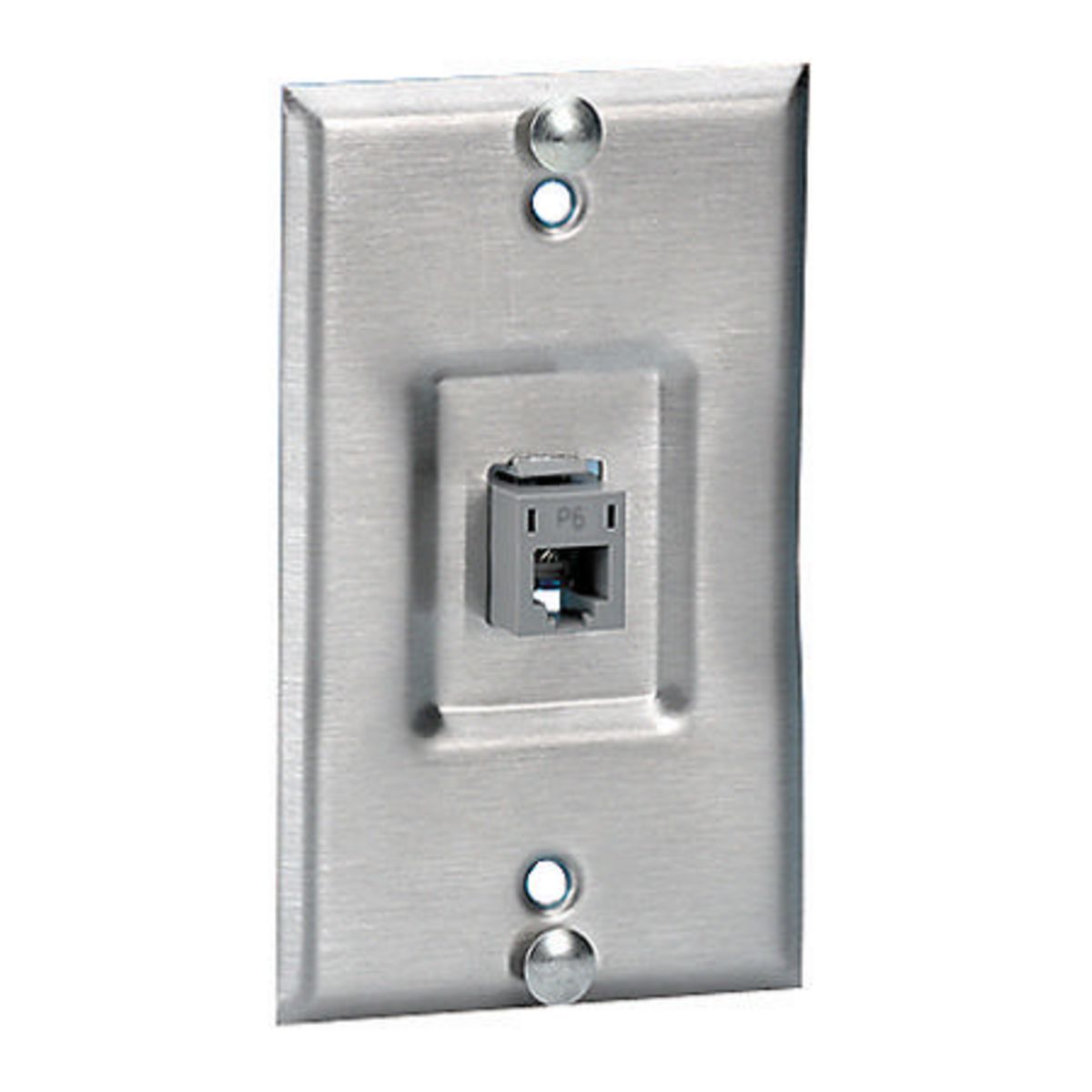 Hubbell Premise Wiring Products, Copper Products, Wallphone Plate, Cat6,1-Gang, 1-Port, Recessed, Stainless Steel