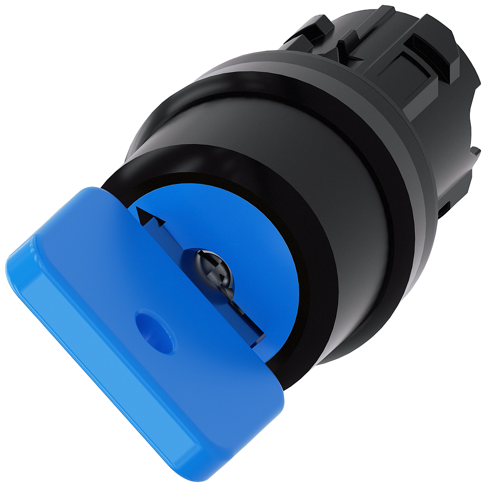 O.m.r. key-operated switch, 22mm, round, plastic, lock no. 73038, blue, with 2 keys, 2 switch positions o-i, latching, ACt. an. 50 deg., 12/2 o clock, key removal pos. o+i