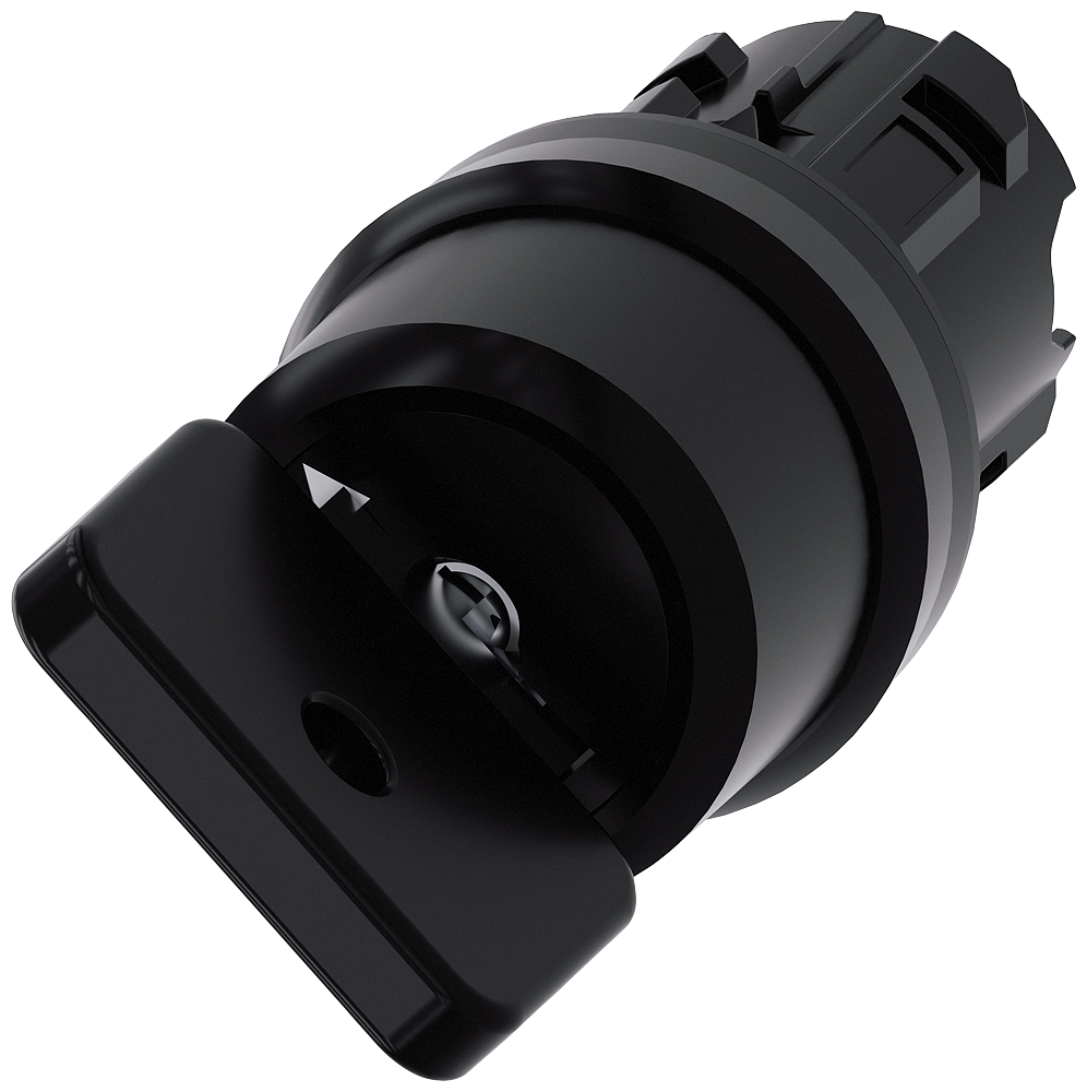 O.m.r. key-operated switch, 22mm, round, plastic, lock no. 73034, black, with 2keys, 2 switch positions o-i, momentary contact type, ACt. an. 50 deg., 12/2 o clock, key removal pos. o