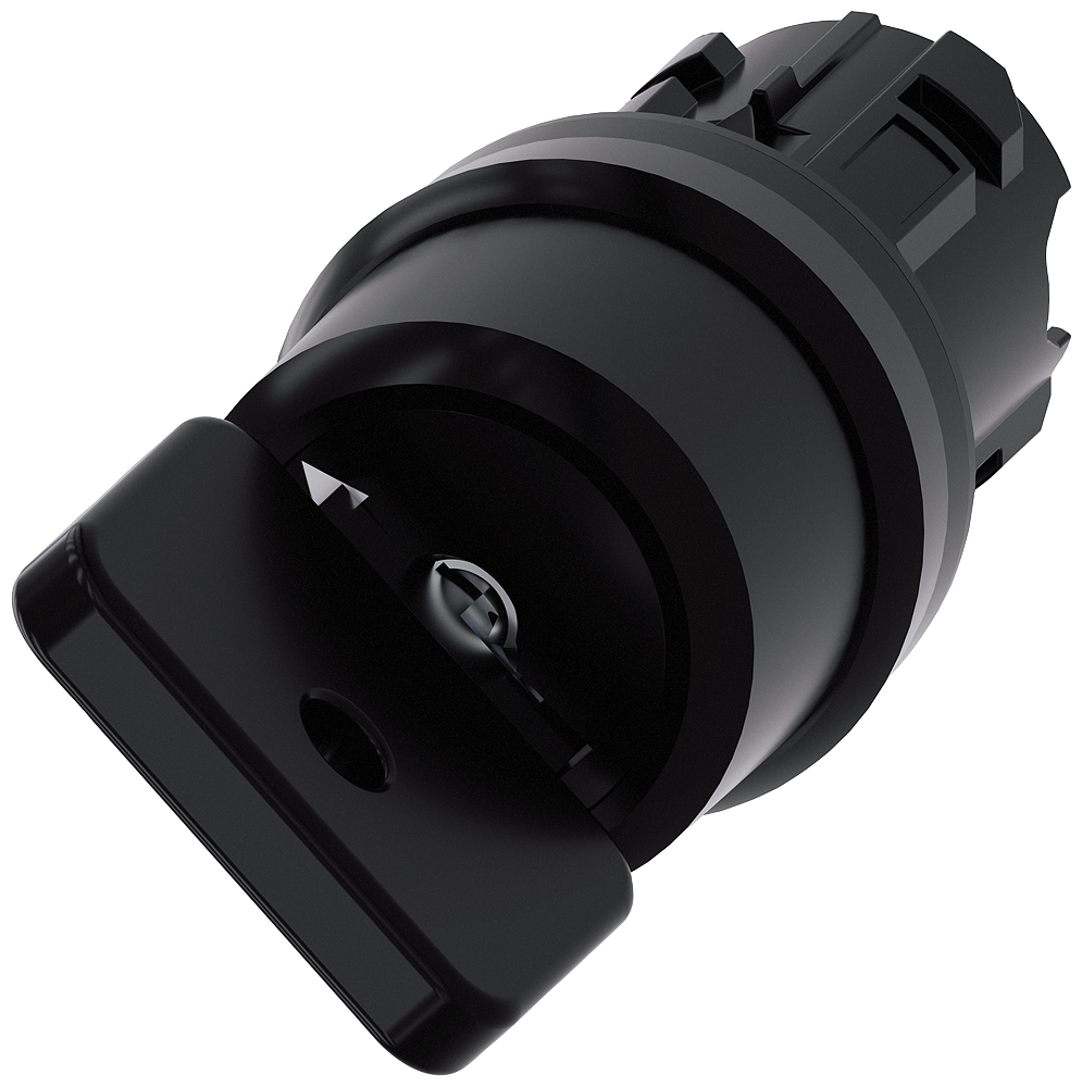 O.m.r. key-operated switch, 22mm, round, plastic, lock no. 73034, black, with 2keys, 2 switch positions o-i, latching, ACt. an. 50 deg., 12/2 o clock, key removal pos. o+i