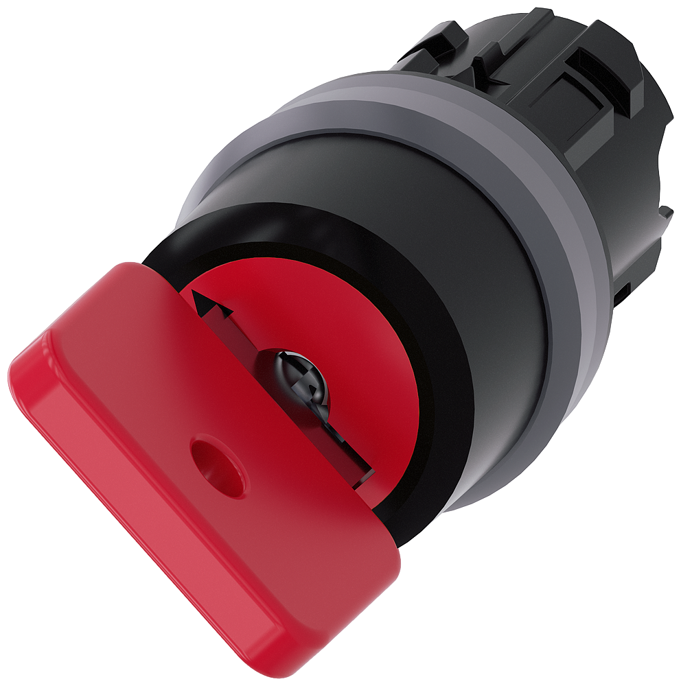 O.m.r. key-operated switch, 22mm, round, plastic with metal front ring, lock no. 73037, red, with 2 keys, 2 switch positions o-i, momentary contact type, actuating angle 45 deg., 10 30h/12h, key removal pos. o