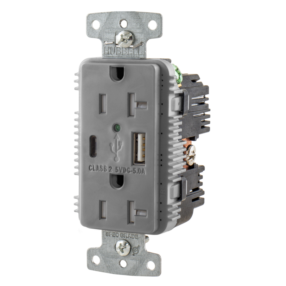 USB Charger Duplex Receptacle, 20A 125V,2-Pole 3-Wire Grounding, 5-20R, 1) 5A 