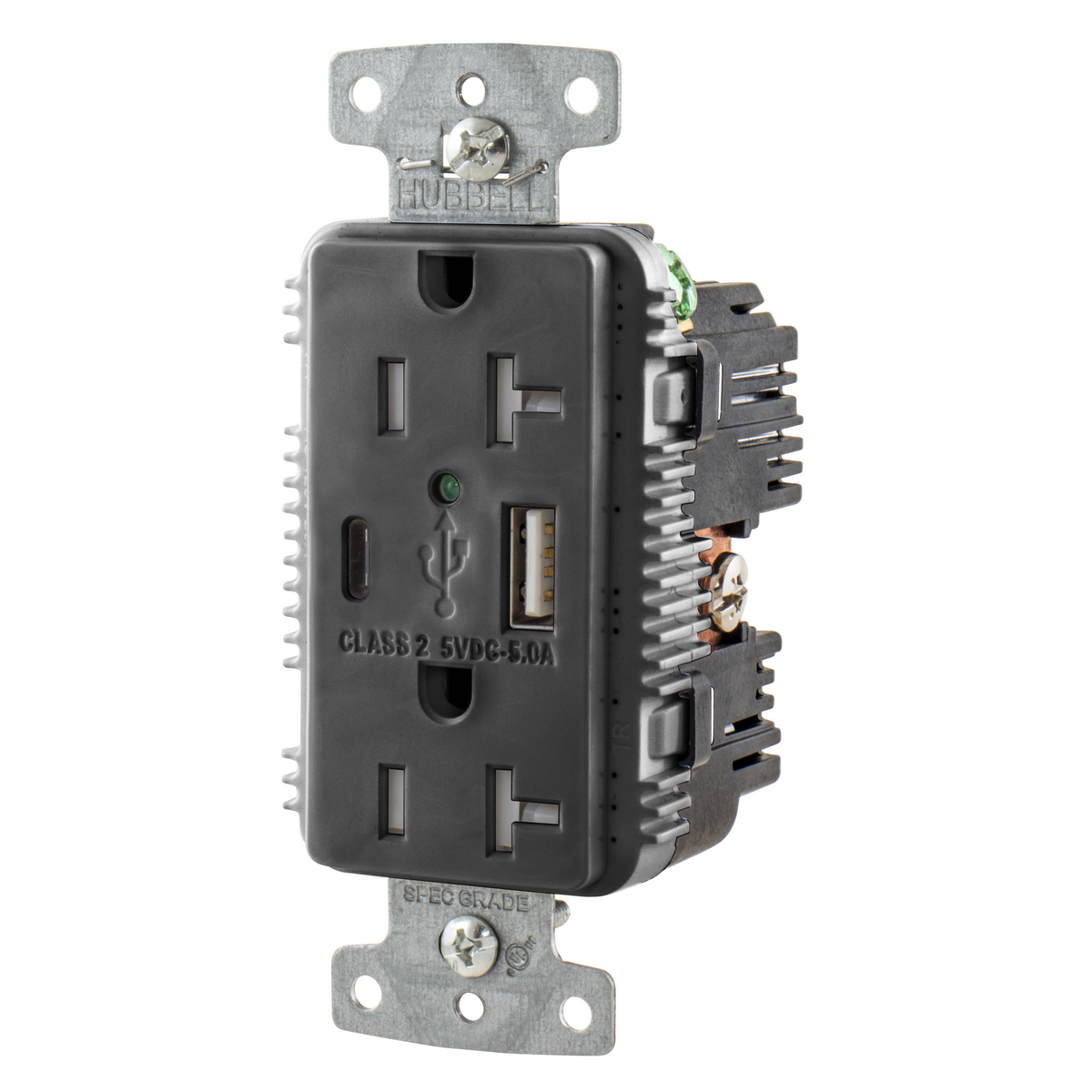 USB Charger Duplex Receptacle, 20A 125V,2-Pole 3-Wire Grounding, 5-20R, 1) 5A 
