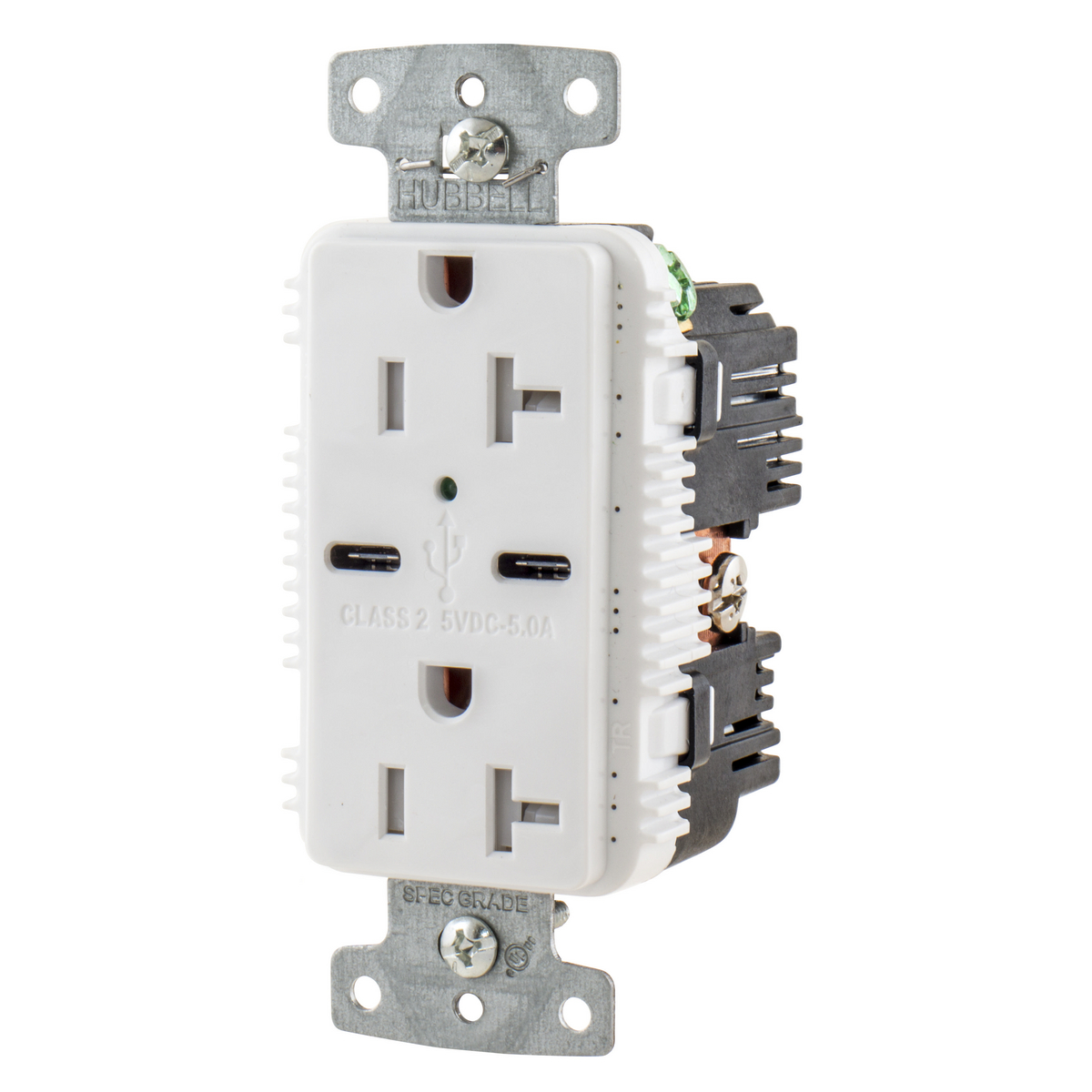 USB Charger Duplex Receptacle, 20A 125V,2-Pole 3-Wire Grounding, 5-20R, 2) 5A 