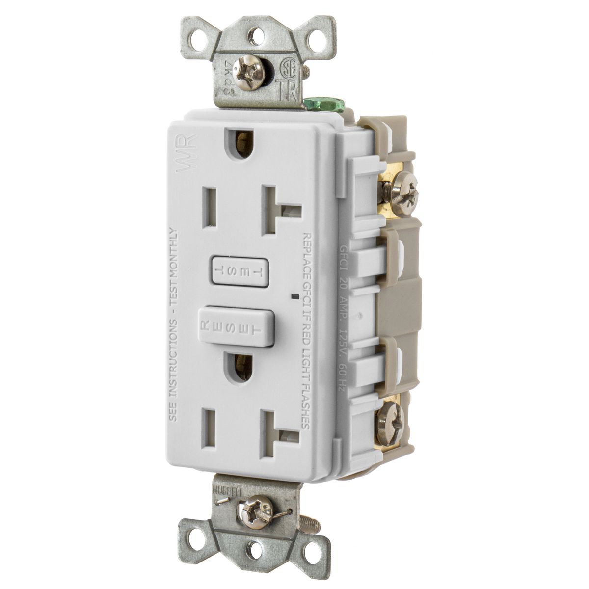 Hubbell Wiring Device Kellems, Power Protection Products, Tamper andWeather Resistant GFCI Receptacle, Hubbell Pro, 20A 125V, 2-Pole 3-WireGrounding, 5-20R, White
