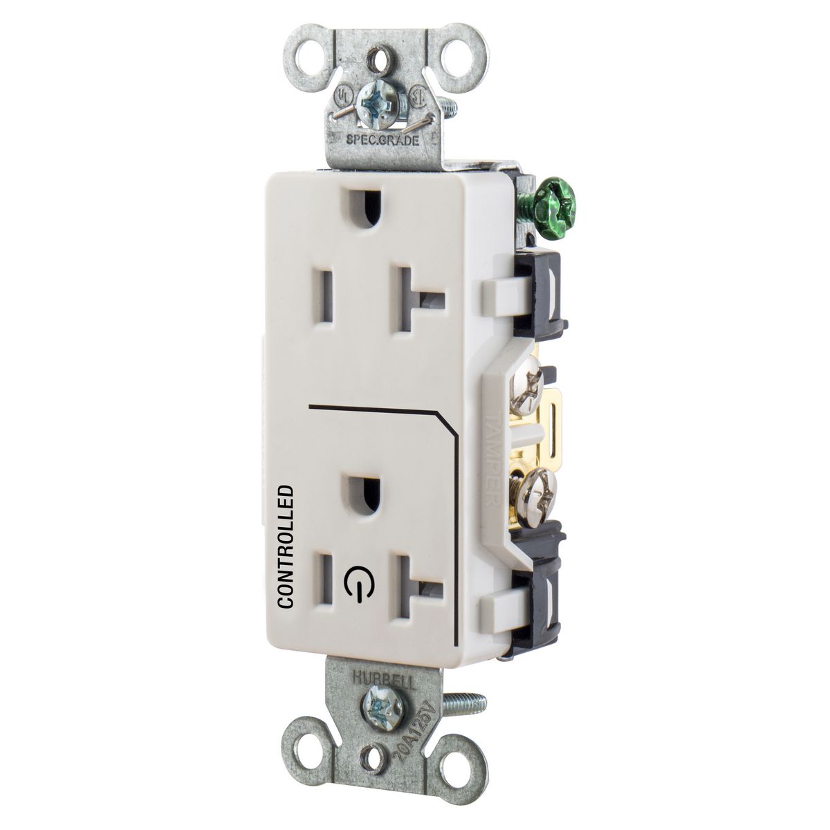 Product image for Hubbell DR20C1WHITR1/2 CONTROLLED 20A 125V, B/S, TR DECO, WH