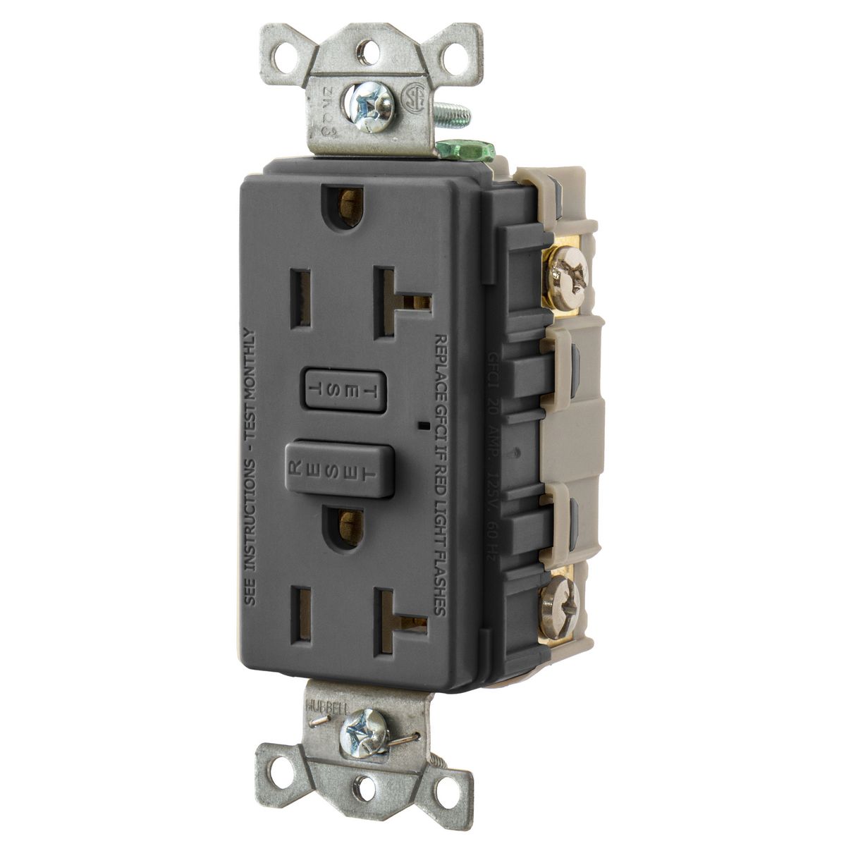 Hubbell Wiring Device Kellems, Power Protection Products, GFCIReceptacle, Duplex, Hubbell PRO, 20A 125V AC, 2-Pole 3-Wire Grounding,5-20R, Black