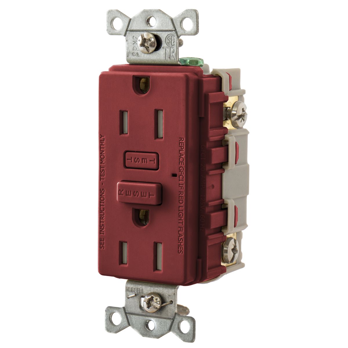 Hubbell Wiring Device Kellems, Power Protective Products, GFCIReceptacle, Hubbell Pro, 15A 125V AC, 2-Pole 3-Wire Grounding, 5-15R,Red