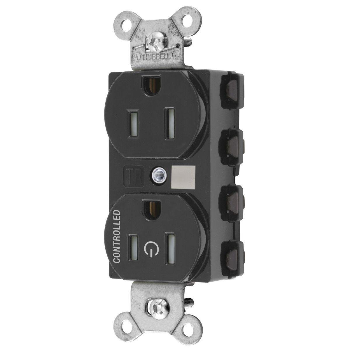Straight Blade Devices, Receptacles, Duplex, SNAPConnect, Tamper Resistant, Controlled, 15A 125V, 2-Pole 3-Wire Grounding, Nylon, Black