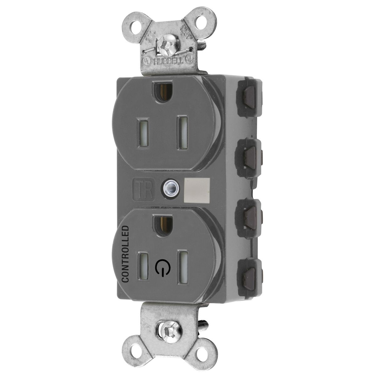 Straight Blade Devices, Receptacles, Duplex, SNAPConnect, Tamper Resistant, Controlled, 15A 125V, 2-Pole 3-Wire Grounding, Nylon, Gray