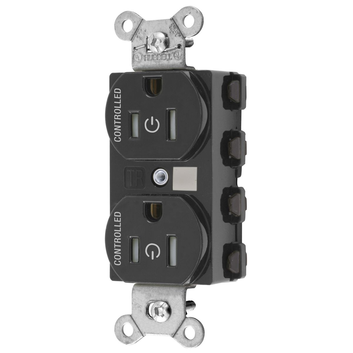 Straight Blade Devices, Receptacles, Duplex, SNAPConnect, Tamper Resistance, Controlled, 15A 125V, 2-Pole 3-Wire Grounding, Nylon, Black