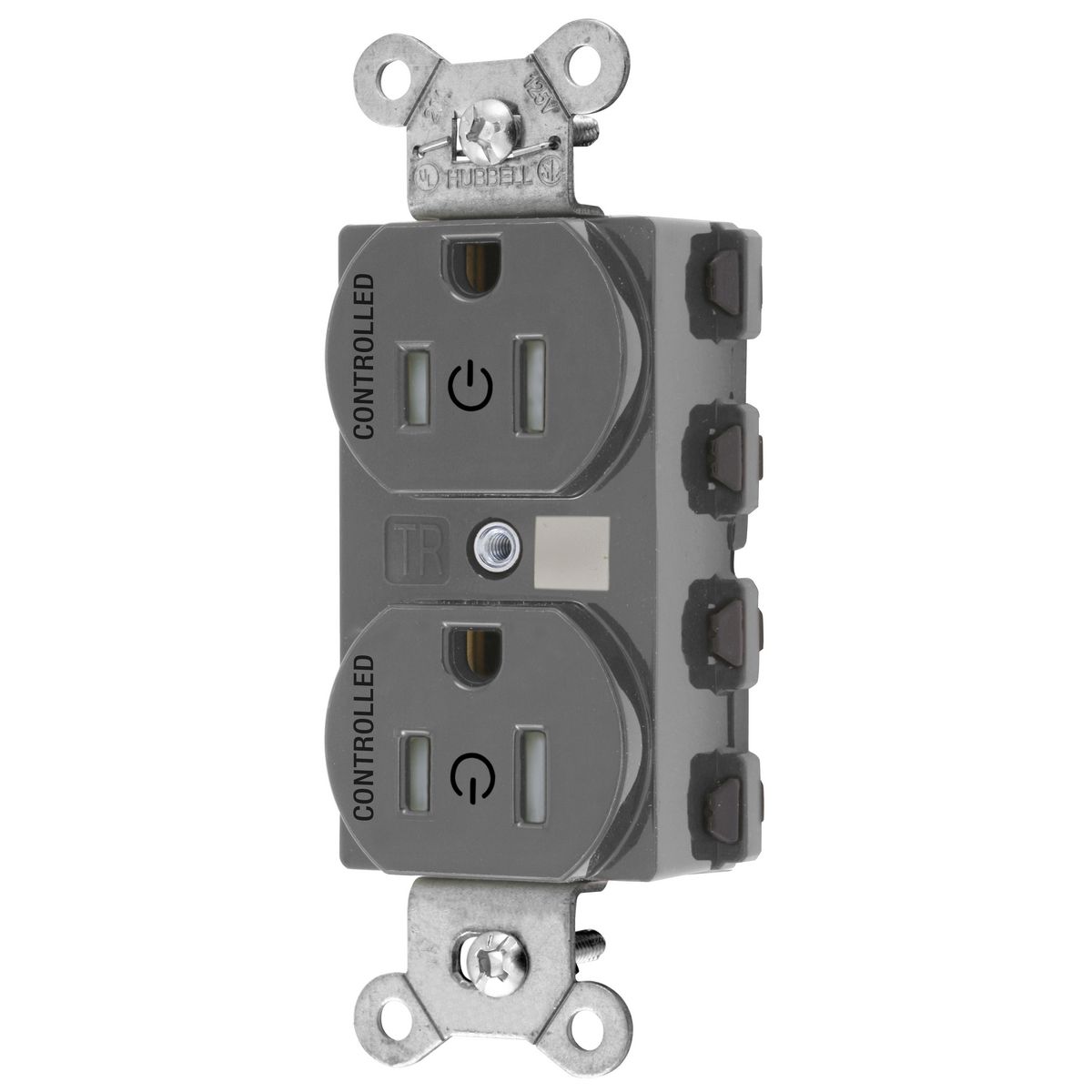 Straight Blade Devices, Receptacles, Duplex, SNAPConnect, Tamper Resistance, Controlled, 15A 125V, 2-Pole 3-Wire Grounding, Nylon, Gray