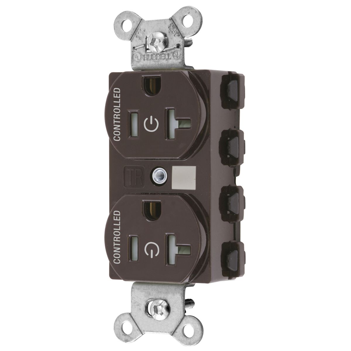 Straight Blade Devices, Receptacles, Duplex, SNAPConnect, Controlled, Tamper Resistant, 20A 125V, 2-Pole 3-Wire Grounding, 5-20R, Nylon, Brown