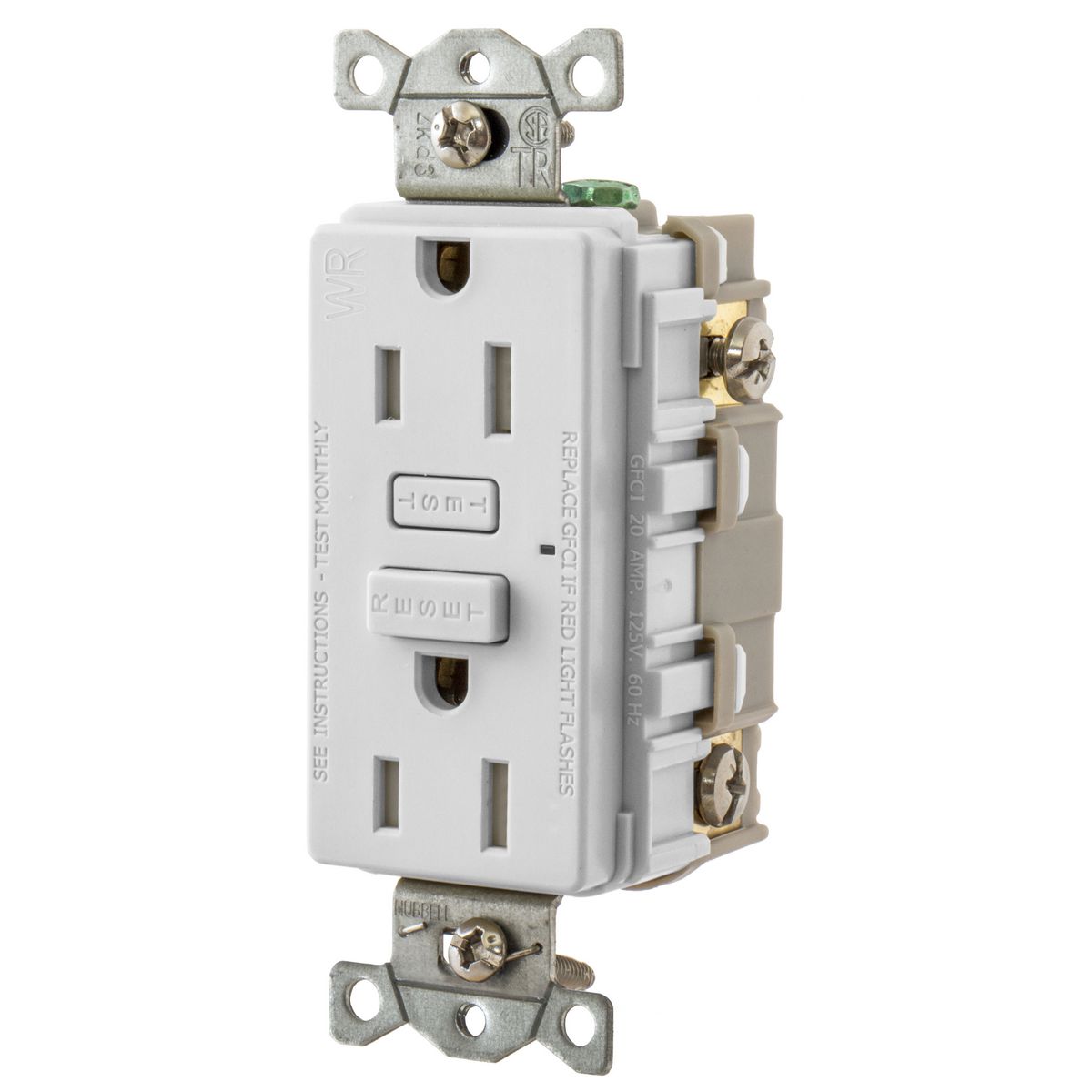 Hubbell Wiring Device Kellems, Power Protection Products, Tamper andWeather Resistant GFCI Receptacle, Hubbell Pro, 15A 125V, 2-Pole 3-WireGrounding, 5-15R, White