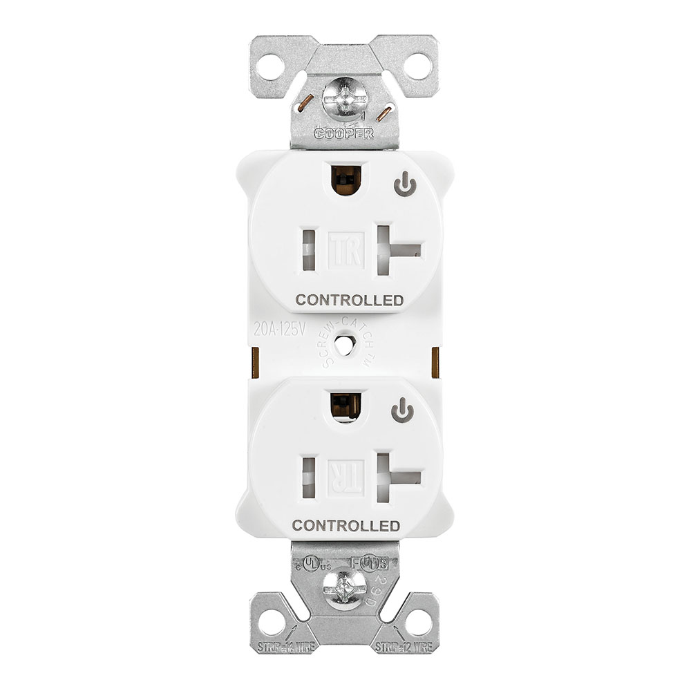 Eaton Arrow Hart heavy duty industrial specification grade duplex receptacle, Tamper resistant,auto-grounding, Dual control, #14-10 AWG, 20A, Flush, 125V, White, Brass, Impact-resistant thermoplastic face,PVC body, 5-20R, 2-pole, 3-wire, ,