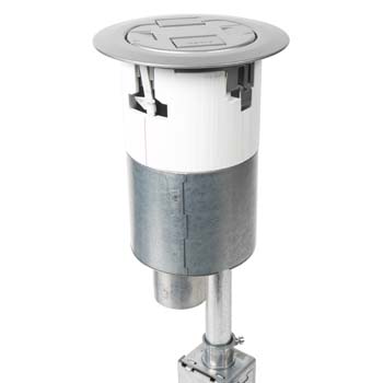 Designed for retrofit and new construction, Evolution Series 4in Recessed Poke-Thru devices provide convenient access to power, communications, and audio/video services recessed below floor level - providing maximum device protection. With 2 Gangs of capacity, you will be able to configure services for the needs of your space. Evolution Series 4in Poke-Thru devices are the perfect fit for kiosks, training rooms, classrooms, healthcare facilities or commercial buildings with open-space architecture. Recessed Prewired Dual Service Controlled Receptacle Surface Style