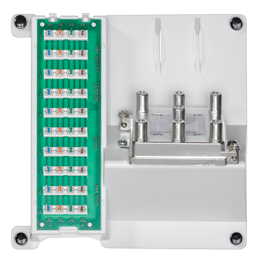 Compact Pre-configured Structured Cabling Panels are the simple solution for basic telephone and TV distribution. These Panels feature a space saving profile and provide simple bridged telephone connections to nine locations and 2GHz video to eight locations