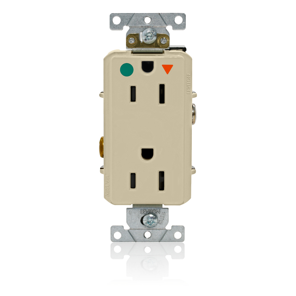 Decora Plus Isolated Ground Duplex Receptacle Outlet, Heavy-Duty Hospital Grade, Smooth Face, 15 Amp, 125 Volt, Back or Side Wire, NEMA 5-15R, 2-Pole, 3-Wire, Self-Grounding - Ivory