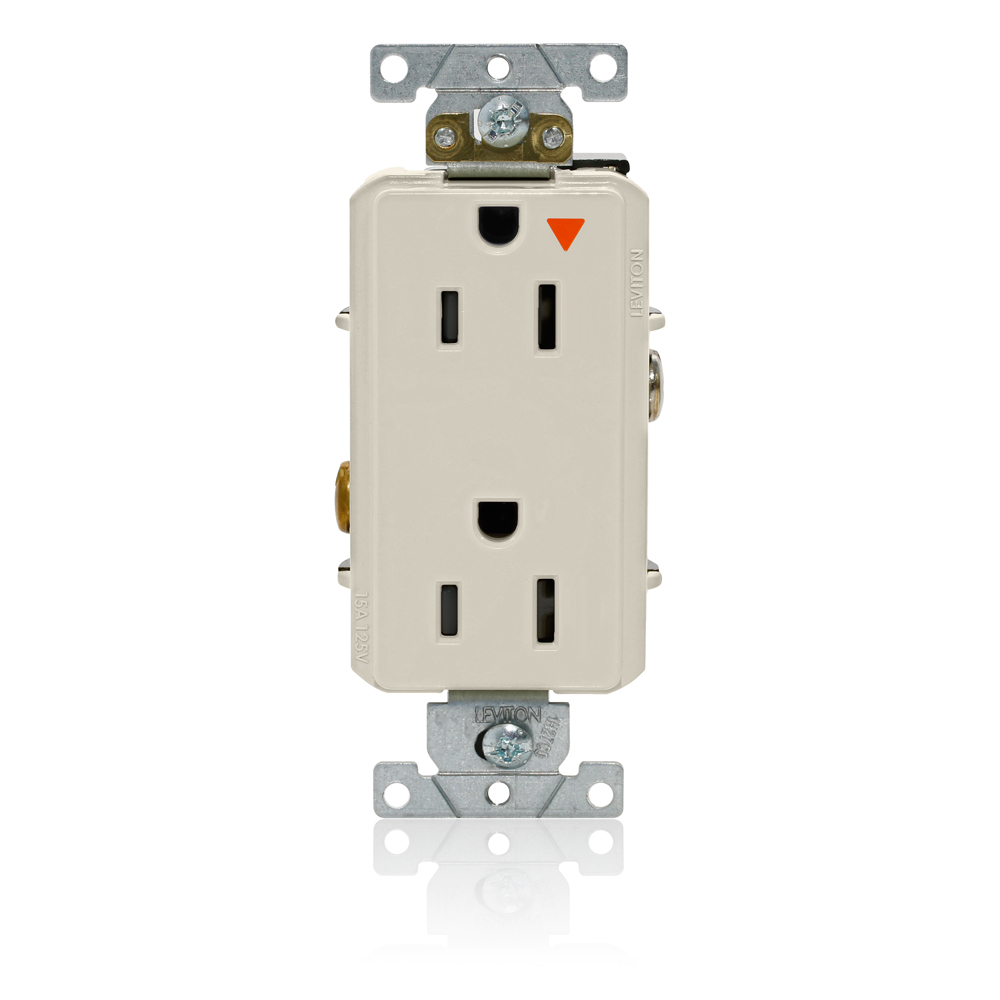 Decora Plus Isolated Ground Duplex Receptacle Outlet, Heavy-Duty Industrial Specification Grade, Smooth Face, 15 Amp, 125 Volt, Back or Side Wire, NEMA 5-15R, 2-Pole, 3-Wire, Self-Grounding - Light Almond