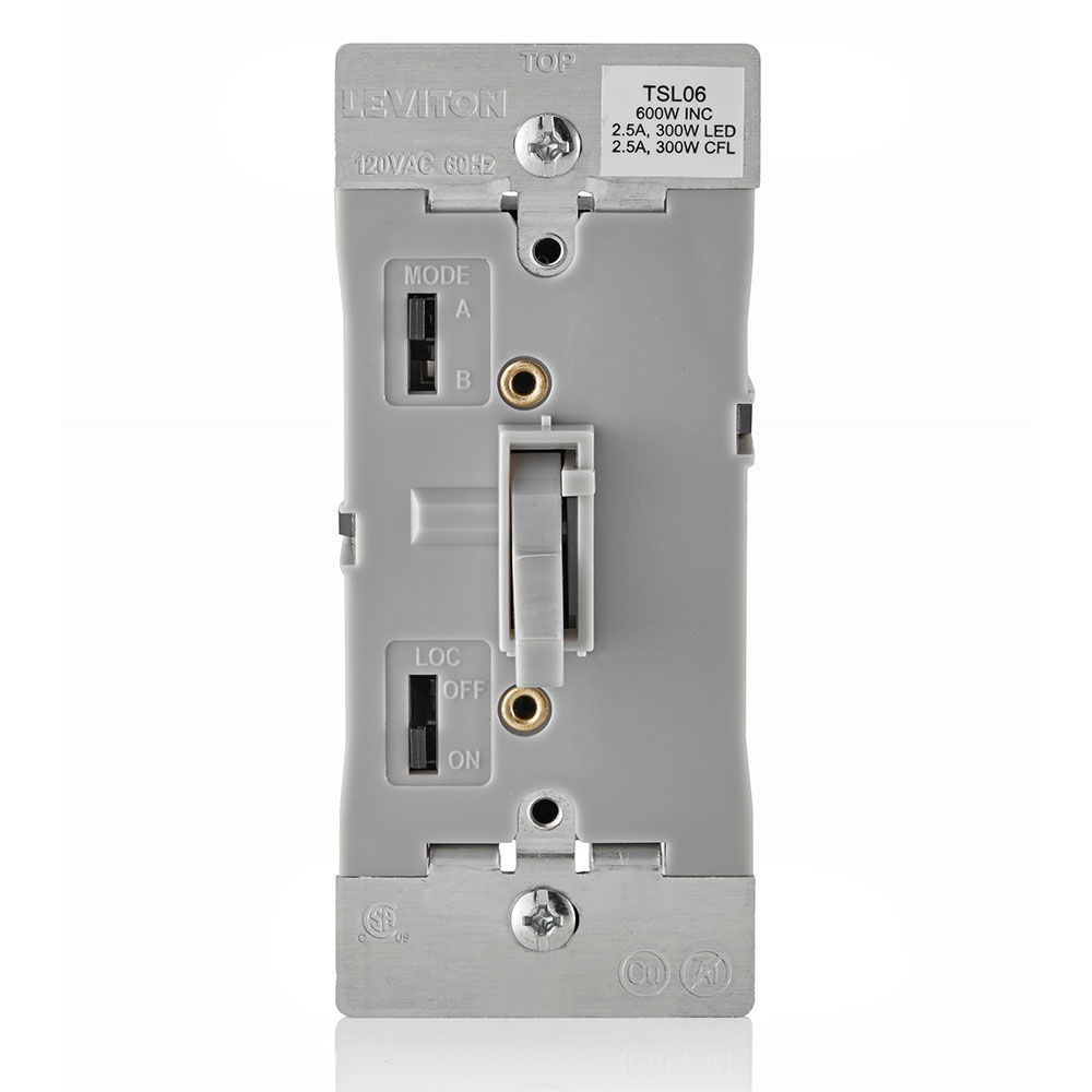 Universal Dimmable LED, CFL, Incandescent and Halogen Toggle-Slide Dimmer, 600W-120VAC Incandescent, 300W-120VAC 60Hz, Single Pole and 3-Way - Gray